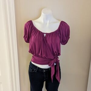 bebe Magenta Wrap-Style Short Sleeve Top